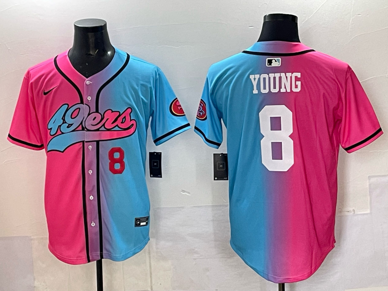 Men 2025 San Francisco 49ers #8 Young Pink Blue pink Nike Limited NFL Jersey 001